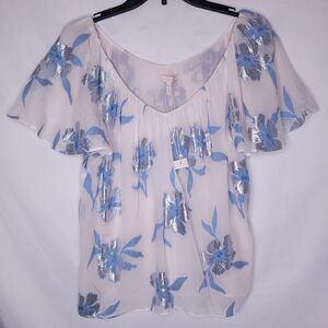 Rebecca Taylor Blouse Small Floral Fleur Metallic Silk NWT